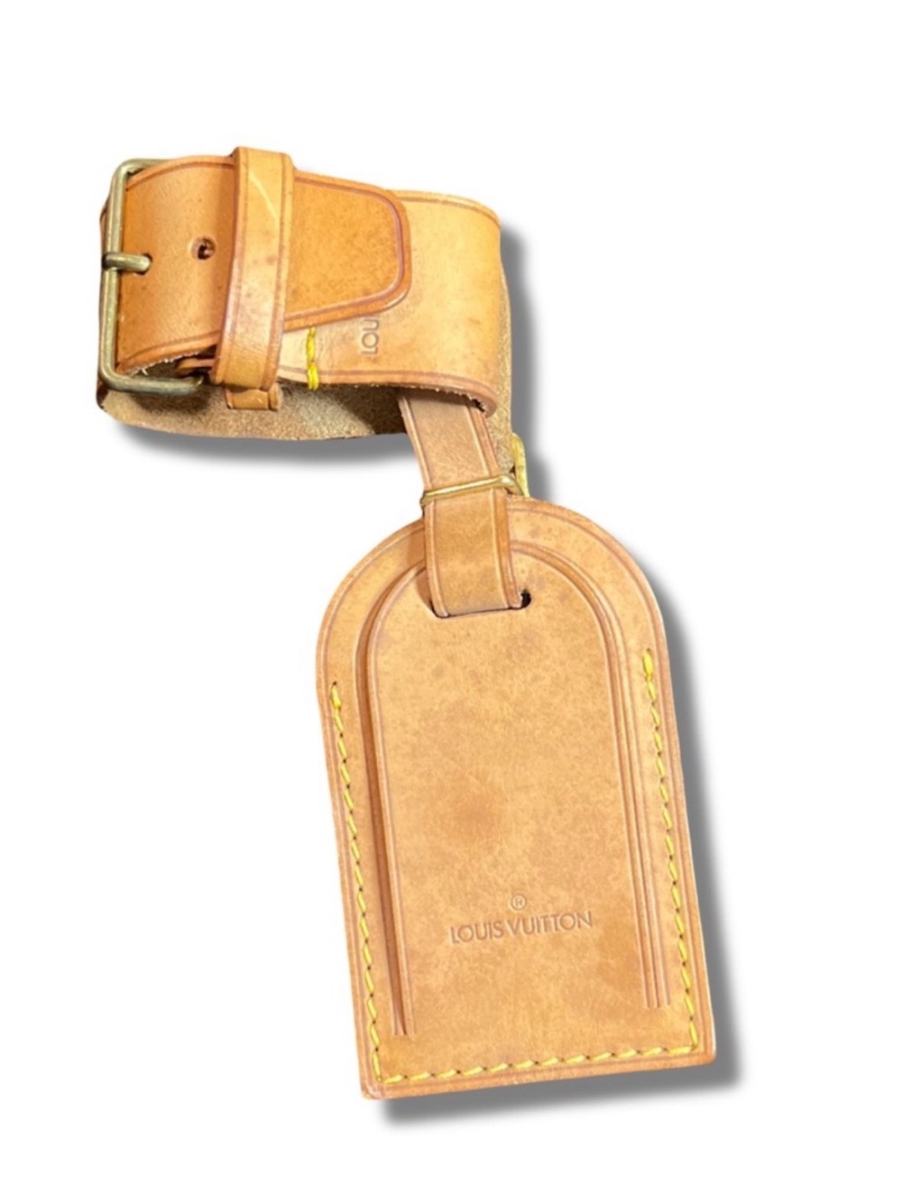 Authentic Louis Vuitton Vachetta Leather Luggage Tag & Poignet Set